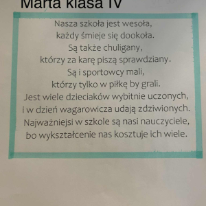 Zdjęcie fraszki Marty z klasy IV