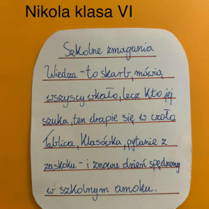 Zdjęcie fraszki Nikolki z klasy VI