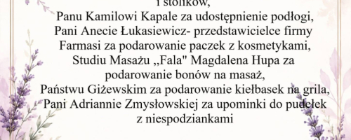 Podziękowania dla sponsorów fetynu szkolnego